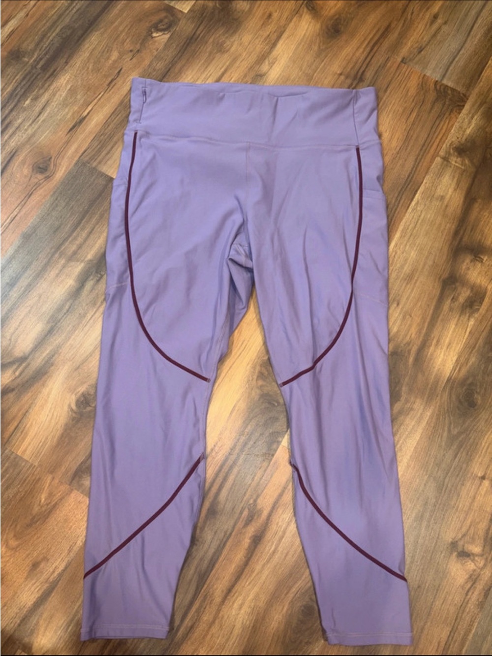 Fabletics Lavender Leggings with Wine Contrast Trim